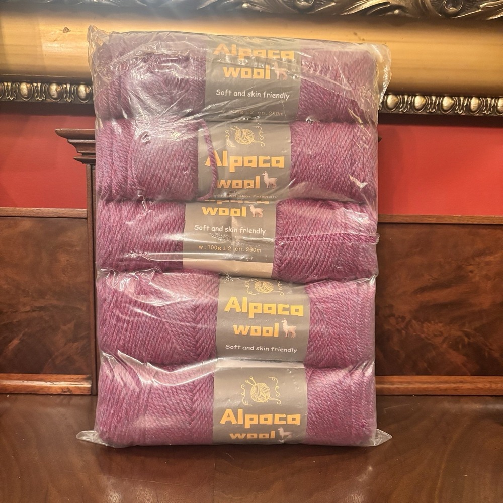 5 Skeins Alpaca Wool Yarn Purple Variegated Soft Knitting Crochet 95% Alpaca